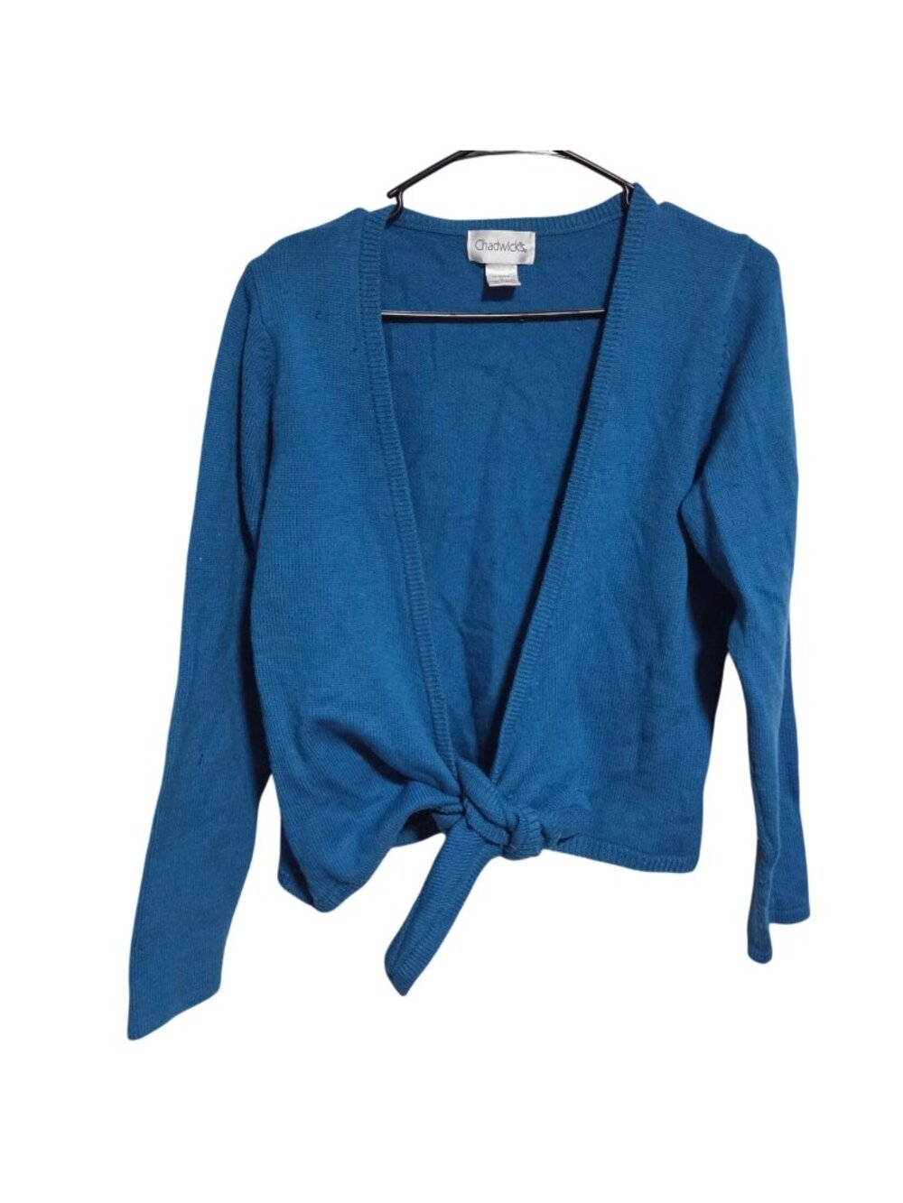 Vintage Chadwicks Merino Wool Cardigan Size Large Y2K Blue Tie Front Sweater